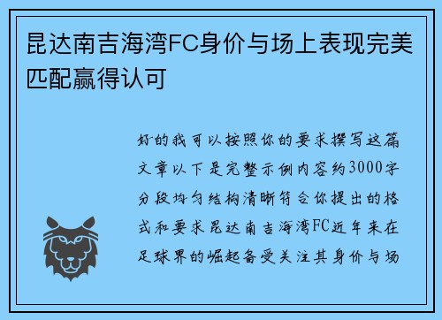 昆达南吉海湾FC身价与场上表现完美匹配赢得认可